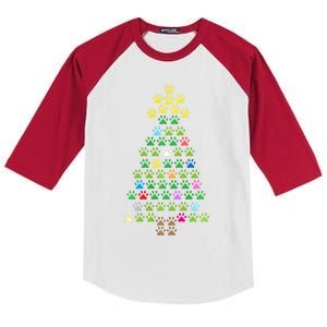 Christmas Tree Dog Paws Christmas Lights Kids Colorblock Raglan Jersey