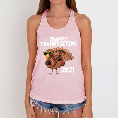 Crappy Thanksgiving Dabbing Turkey Gift Women's Knotted Racerback Tank