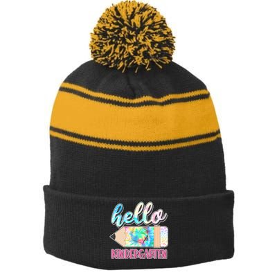 Cute Tie Dye Pencil Hello Kindergarten Stripe Pom Pom Beanie