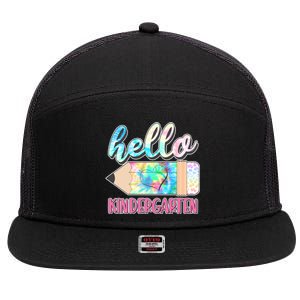 Cute Tie Dye Pencil Hello Kindergarten 7 Panel Mesh Trucker Snapback Hat