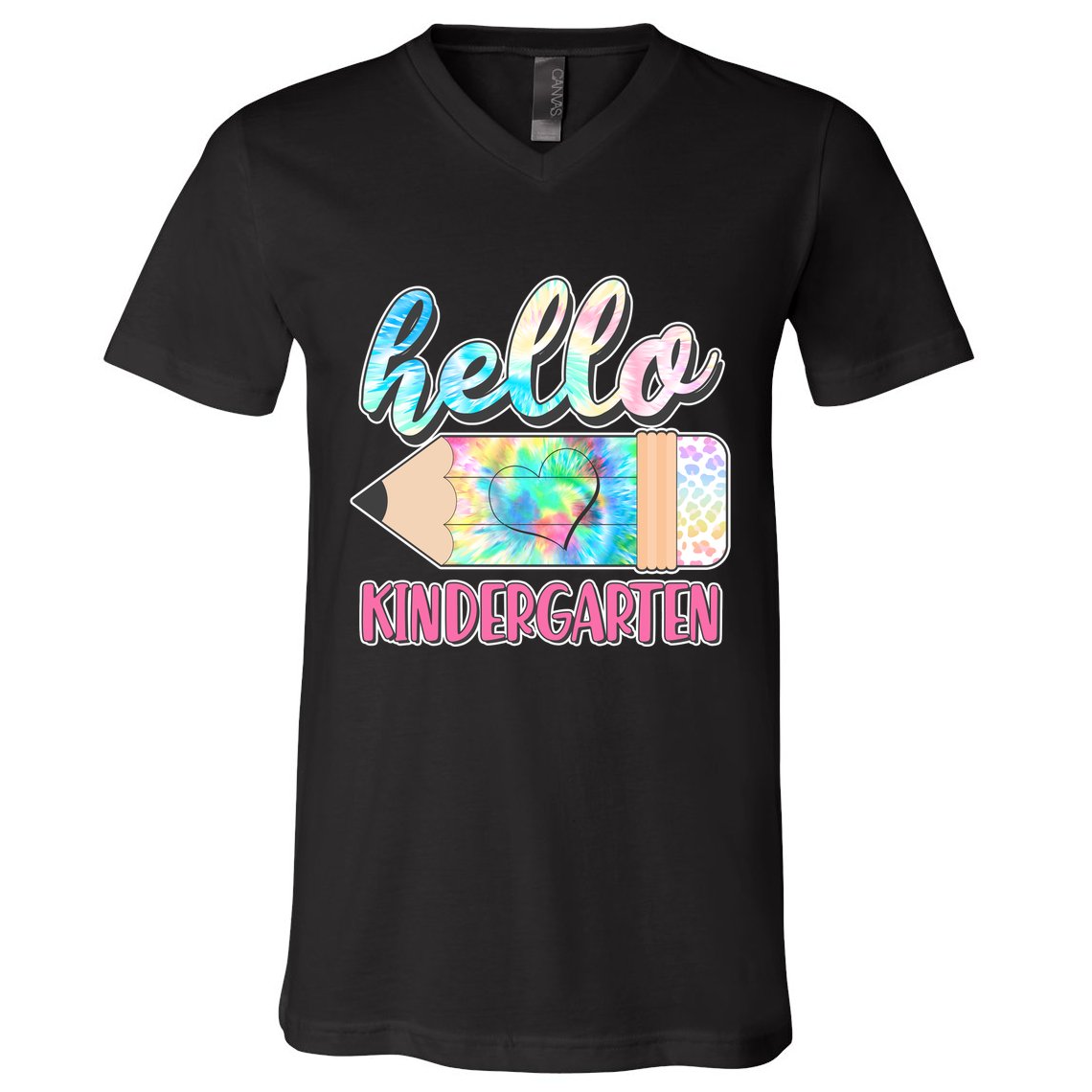 Cute Tie Dye Pencil Hello Kindergarten V-Neck T-Shirt