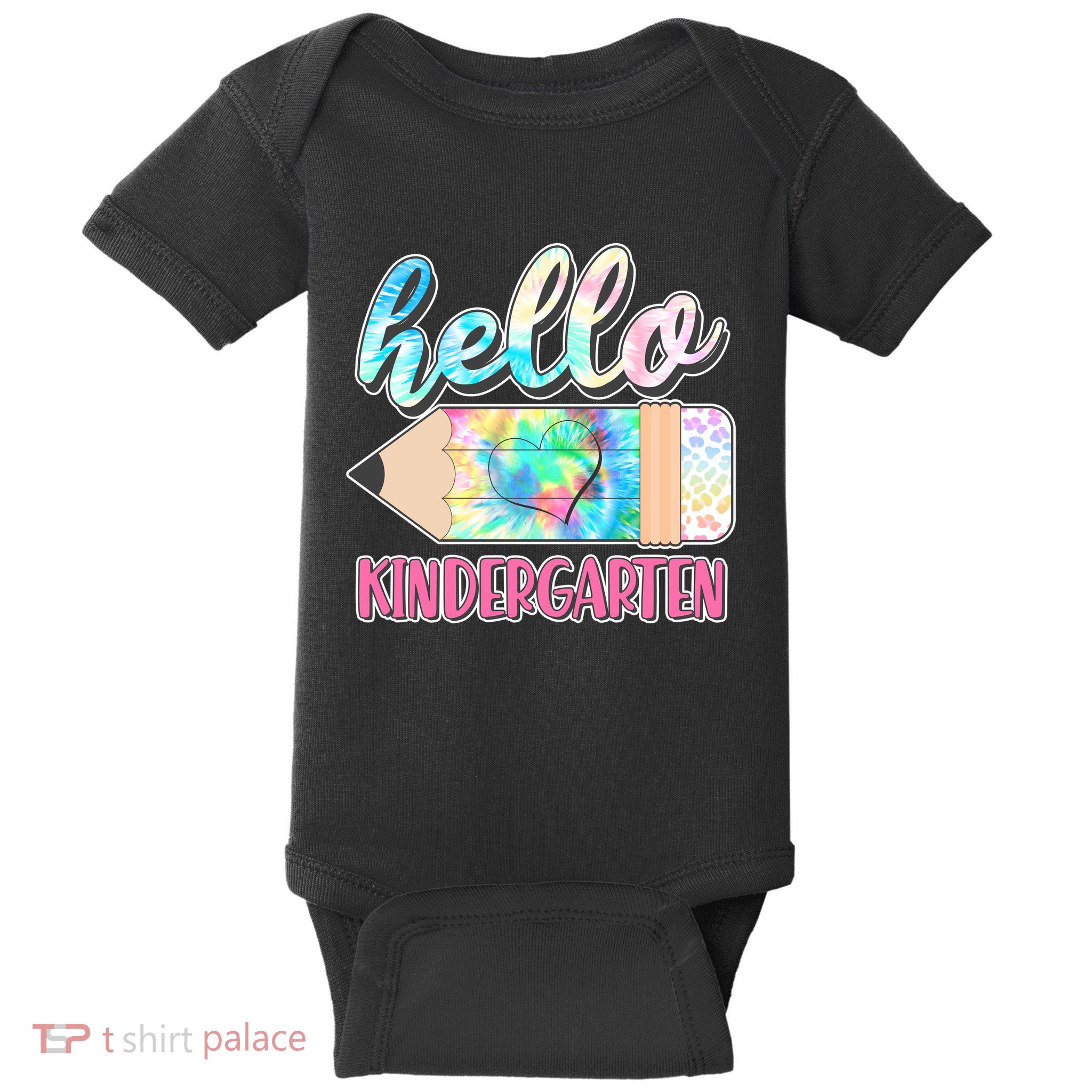 Cute Tie Dye Pencil Hello Kindergarten Baby Bodysuit