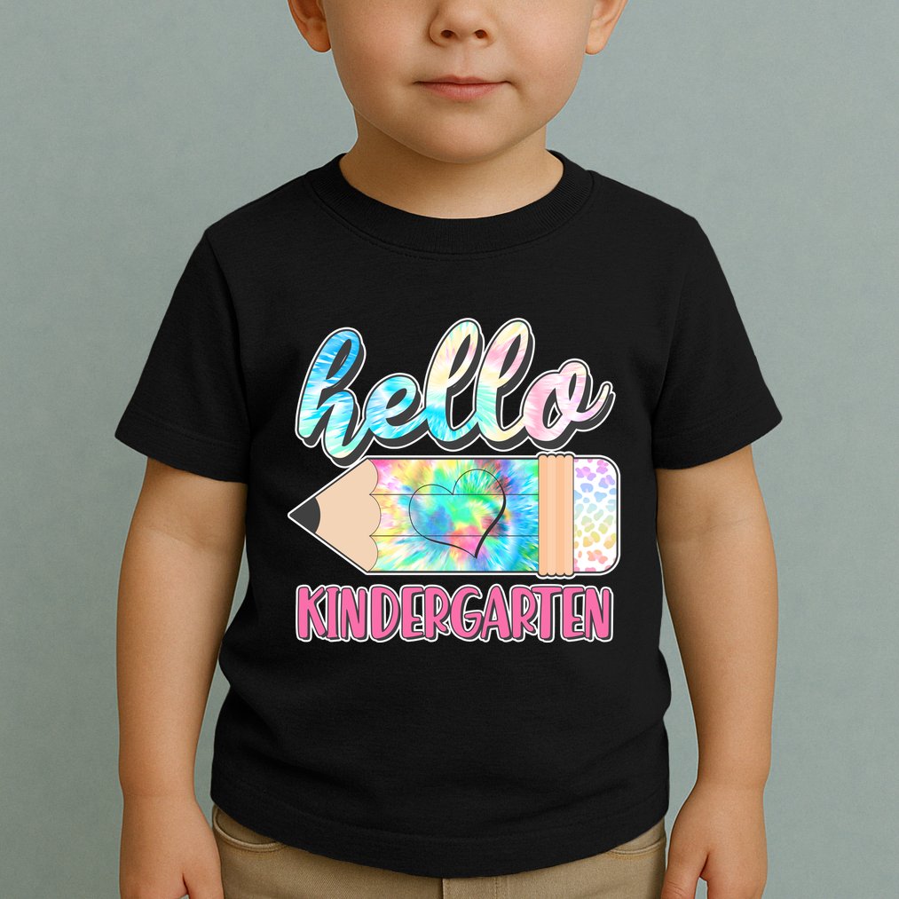 Cute Tie Dye Pencil Hello Kindergarten Toddler T-Shirt