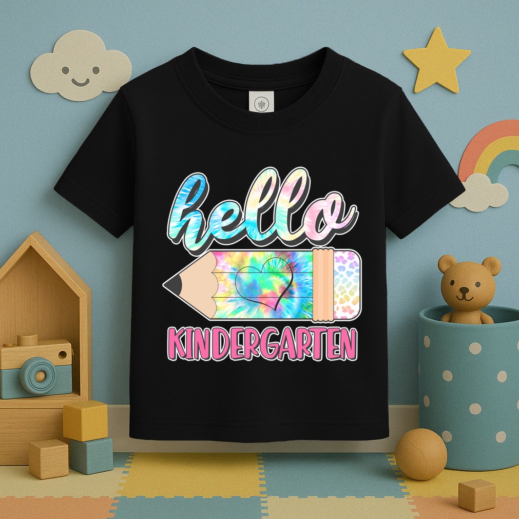 Cute Tie Dye Pencil Hello Kindergarten Toddler T-Shirt