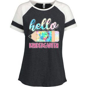 Cute Tie Dye Pencil Hello Kindergarten Enza Ladies Jersey Colorblock Tee