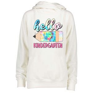 Cute Tie Dye Pencil Hello Kindergarten Womens Funnel Neck Pullover Hood