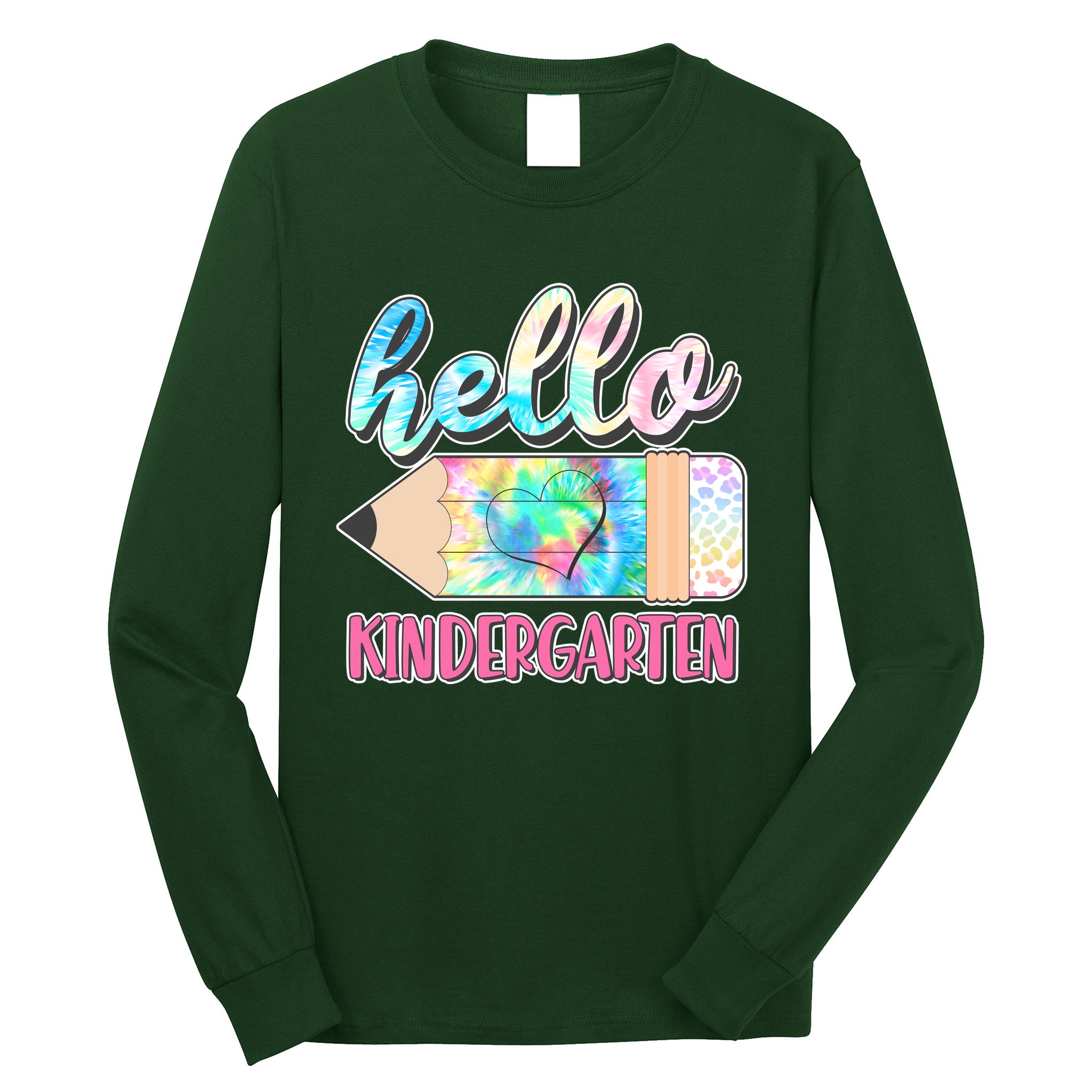 Cute Tie Dye Pencil Hello Kindergarten Long Sleeve Shirt