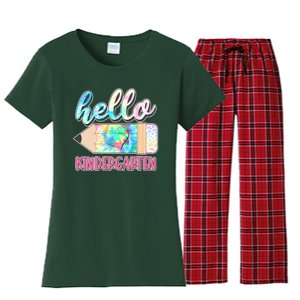 Cute Tie Dye Pencil Hello Kindergarten Women's Flannel Pajama Set