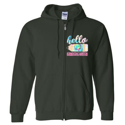 Cute Tie Dye Pencil Hello Kindergarten Full Zip Hoodie