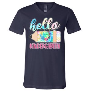 Cute Tie Dye Pencil Hello Kindergarten V-Neck T-Shirt