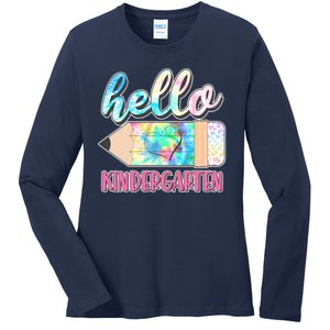 Cute Tie Dye Pencil Hello Kindergarten Ladies Long Sleeve Shirt