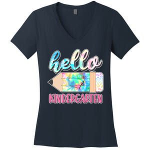 Cute Tie Dye Pencil Hello Kindergarten Women's V-Neck T-Shirt