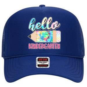 Cute Tie Dye Pencil Hello Kindergarten High Crown Mesh Back Trucker Hat