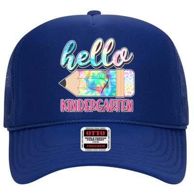 Cute Tie Dye Pencil Hello Kindergarten High Crown Mesh Back Trucker Hat