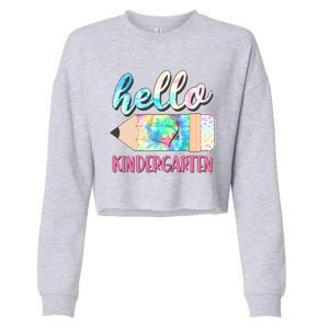 Cute Tie Dye Pencil Hello Kindergarten Cropped Pullover Crew