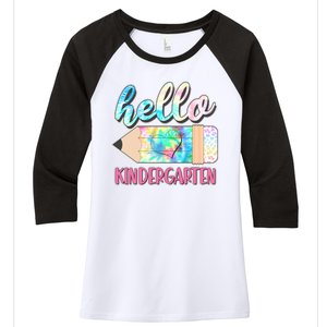 Cute Tie Dye Pencil Hello Kindergarten Women's Tri-Blend 3/4-Sleeve Raglan Shirt