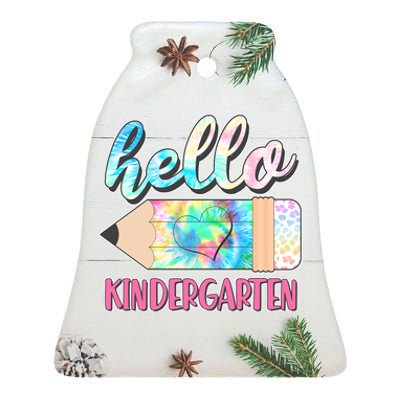 Cute Tie Dye Pencil Hello Kindergarten Ceramic Bell Ornament