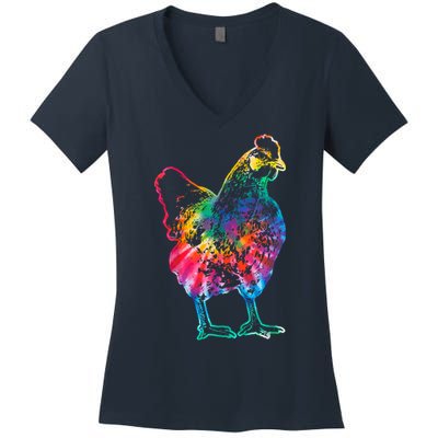 Chicken Tie Dye Hippie Poultry Farmer Farm Vintage Gift Women's V-Neck T-Shirt