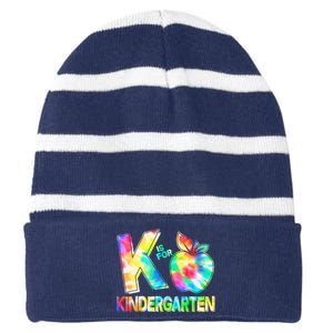 Cute Tie Dye K Is For Kindergarten Striped Beanie with Solid Band