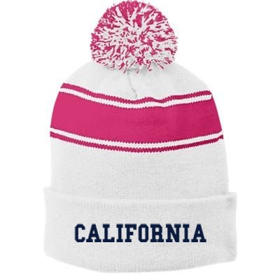 California Throwback Design Classic Stripe Pom Pom Beanie