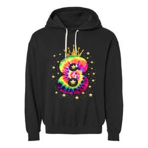 Colorful Tie Dye 8 Year Old 8th Birthday Garment-Dyed Fleece Hoodie