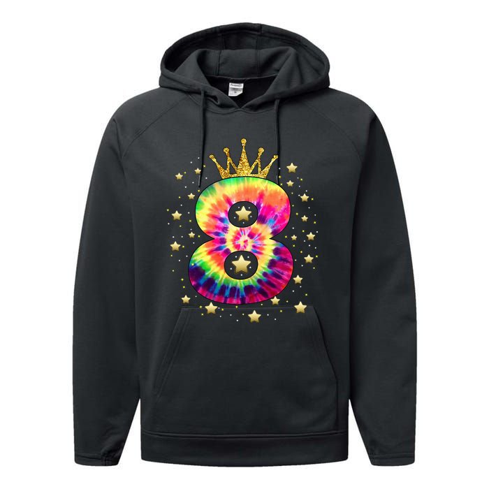 Colorful Tie Dye 8 Year Old 8th Birthday Performance Fleece Hoodie