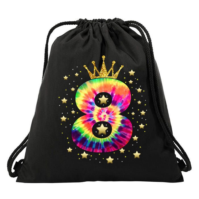 Colorful Tie Dye 8 Year Old 8th Birthday Drawstring Bag