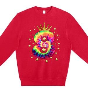 Colorful Tie Dye 8 Year Old 8th Birthday Premium Crewneck Sweatshirt