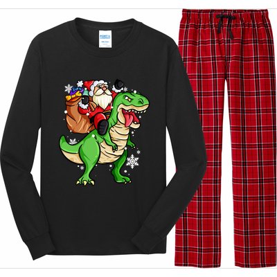 Christmas Trex Dinosaur Santa Claus Riding Trex Xmas Gift Long Sleeve Pajama Set