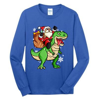 Christmas Trex Dinosaur Santa Claus Riding Trex Xmas Gift Tall Long Sleeve T-Shirt