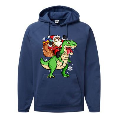 Christmas Trex Dinosaur Santa Claus Riding Trex Xmas Gift Performance Fleece Hoodie