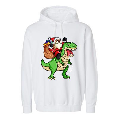 Christmas Trex Dinosaur Santa Claus Riding Trex Xmas Gift Garment-Dyed Fleece Hoodie