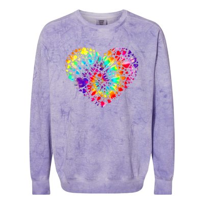 Colorful Tye Dye Die Tie Heart Valentine's Day Colorblast Crewneck Sweatshirt