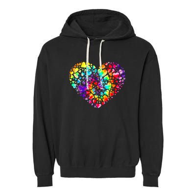 Colorful Tye Dye Die Tie Heart Valentine's Day Garment-Dyed Fleece Hoodie