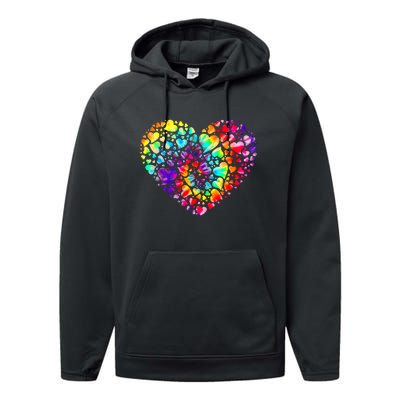 Colorful Tye Dye Die Tie Heart Valentine's Day Performance Fleece Hoodie