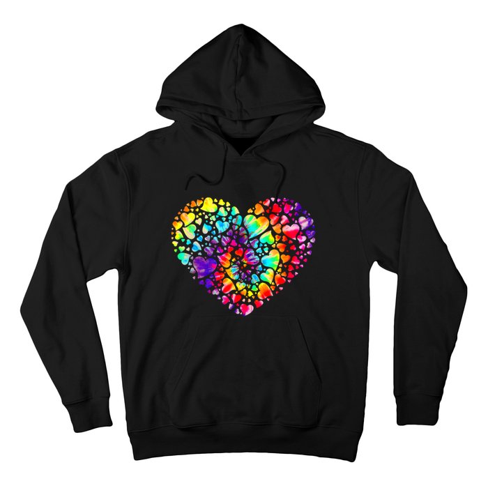 Colorful Tye Dye Die Tie Heart Valentine's Day Hoodie