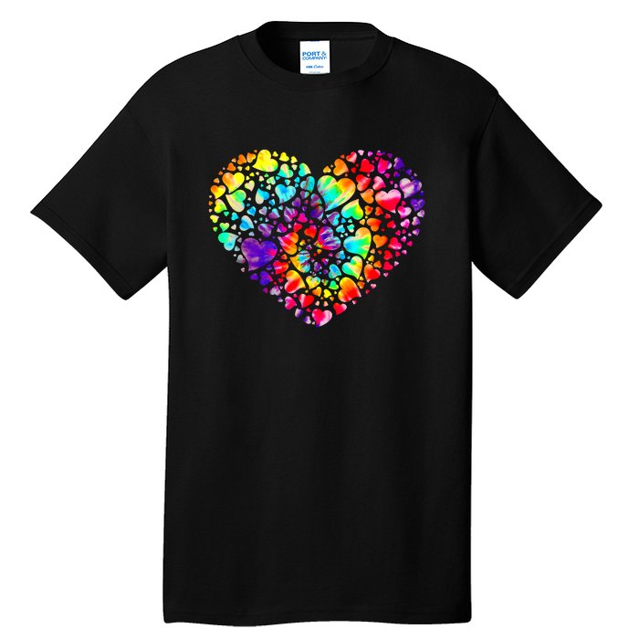 Colorful Tye Dye Die Tie Heart Valentine's Day Tall T-Shirt