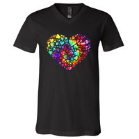 Colorful Tye Dye Die Tie Heart Valentine's Day V-Neck T-Shirt