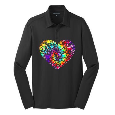 Colorful Tye Dye Die Tie Heart Valentine's Day Silk Touch Performance Long Sleeve Polo