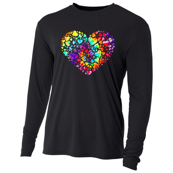 Colorful Tye Dye Die Tie Heart Valentine's Day Cooling Performance Long Sleeve Crew