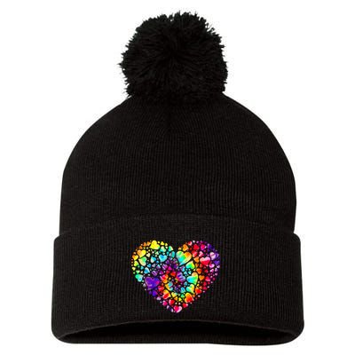 Colorful Tye Dye Die Tie Heart Valentine's Day Pom Pom 12in Knit Beanie