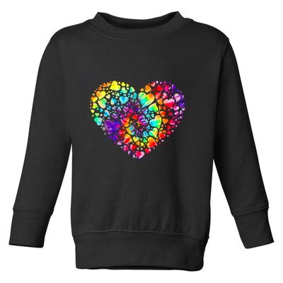 Colorful Tye Dye Die Tie Heart Valentine's Day Toddler Sweatshirt