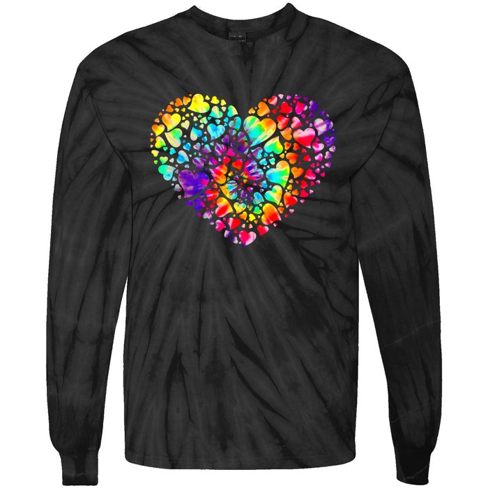 Colorful Tye Dye Die Tie Heart Valentine's Day Tie-Dye Long Sleeve Shirt