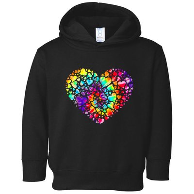 Colorful Tye Dye Die Tie Heart Valentine's Day Toddler Hoodie