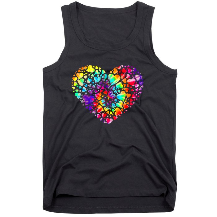 Colorful Tye Dye Die Tie Heart Valentine's Day Tank Top