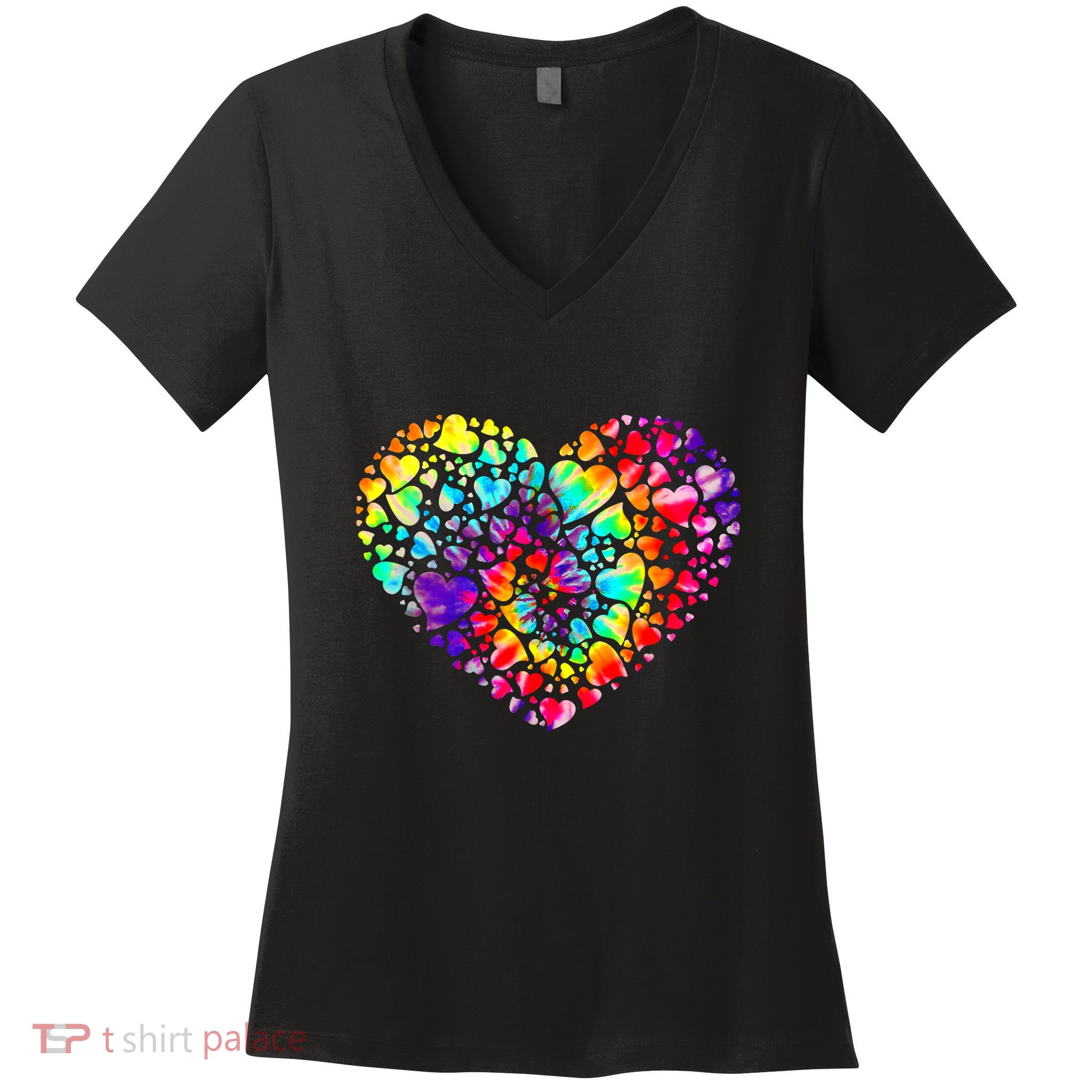 Colorful Tye Dye Die Tie Heart Valentine's Day Women's V-Neck T-Shirt