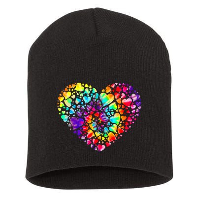 Colorful Tye Dye Die Tie Heart Valentine's Day Short Acrylic Beanie
