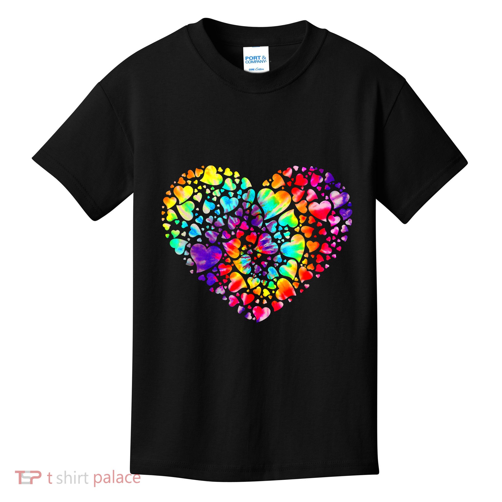 Colorful Tye Dye Die Tie Heart Valentine's Day Kids T-Shirt