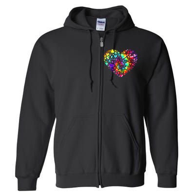 Colorful Tye Dye Die Tie Heart Valentine's Day Full Zip Hoodie