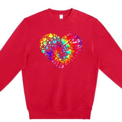 Colorful Tye Dye Die Tie Heart Valentine's Day Premium Crewneck Sweatshirt